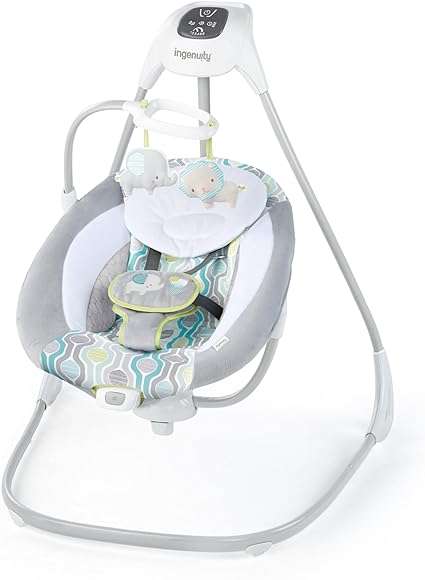 Balancelle bébé électrique Ingenuity simple Confort balancement, 8 mélodies,3 sons de la nature, mobile avec 2 jouets